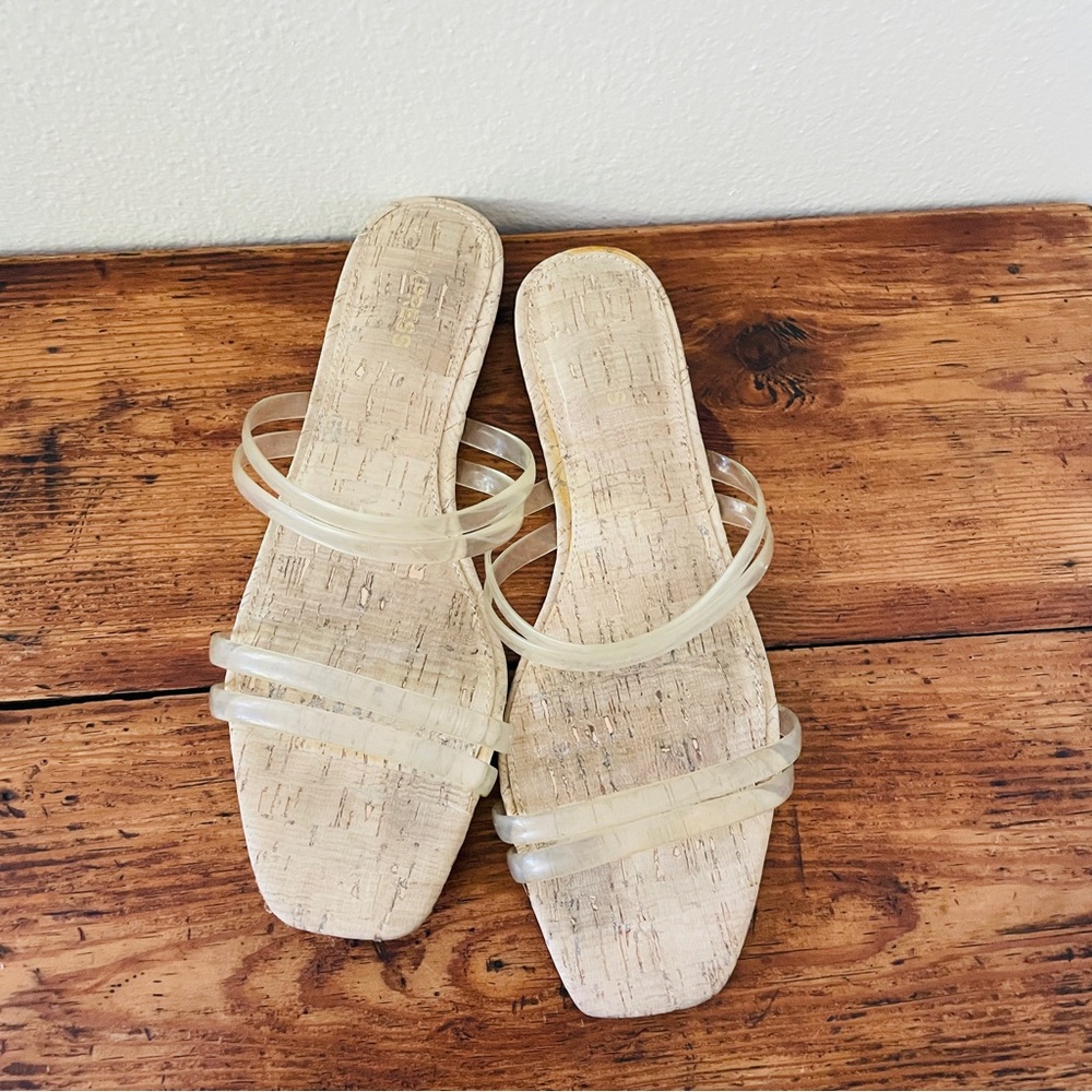 Express Cork Clear Strap Slide On Sandals